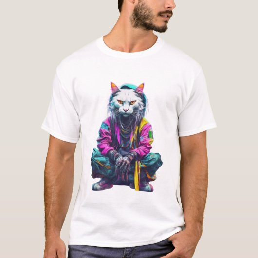 Neon Cat: Cyberpunk Streetwear T-shirt (Voorkant)