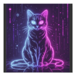 **Neon Cat Design – Glowing Futuristic Feline Art* Foto Afdruk