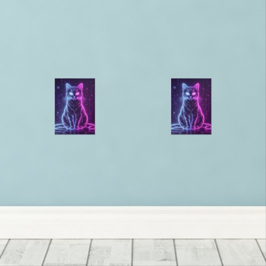 **Neon Cat Design – Glowing Futuristic Feline Art* Muurkunst Sets (Houten vloer)
