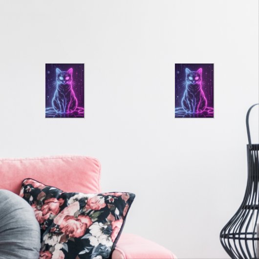 **Neon Cat Design – Glowing Futuristic Feline Art* Muurkunst Sets (Woonkamer)