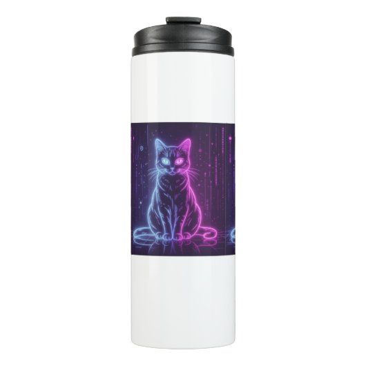 **Neon Cat Design – Glowing Futuristic Feline Art* Thermosbeker (Voorkant)
