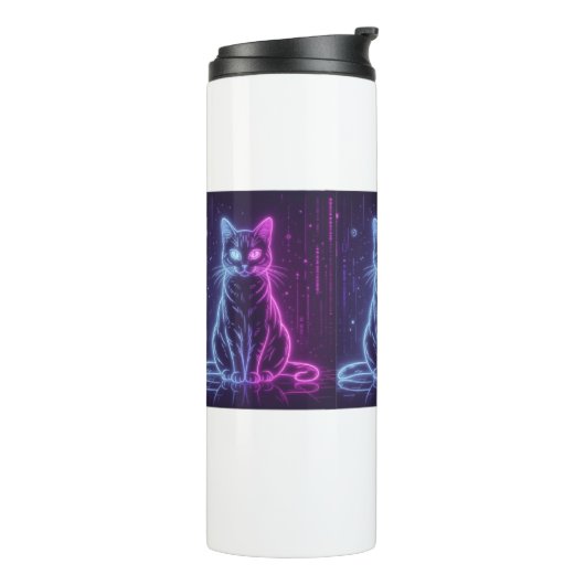 **Neon Cat Design – Glowing Futuristic Feline Art* Thermosbeker (Gedraaid links)