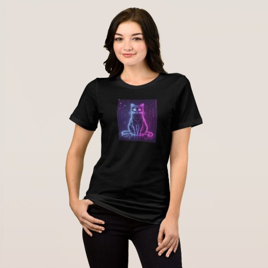 **Neon Cat Design – Glowing Futuristic Feline Art* Tri-Blend Shirt (Voorkant volledig)