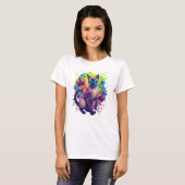 Neon Cat Fantasy Floral Art T-shirt (Voorkant volledig)