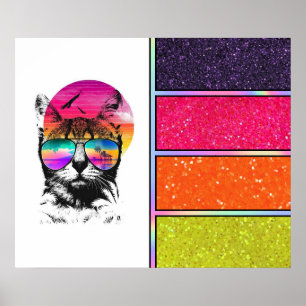 Neon Cat Faux glitter Poster
