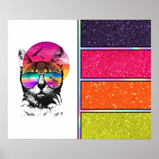 Neon Cat | Faux glitter Poster (Voorkant)