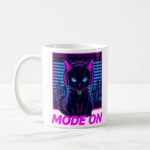 Neon Cat Mode ON – Cyberpunk Gamer Cat Koffiemok