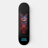 Neon Cat Tribal Tattoo Kunst Persoonlijk Skateboard (Voorkant)