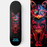 Neon Cat Tribal Tattoo Kunst Persoonlijk Skateboard<br><div class="desc">Laat je wilde kant zien met ons Neon Cat Tribal Tattoo Art skateboard, waar levendige neontinten voldoen aan felle tribale patronen voor een rit die zowel gedurfd als uniek is. Onderscheid je van de verpakking met dit elektrificerende ontwerp. U kunt de tekst personaliseren of verwijderen. Dit is nog eens 100%...</div>