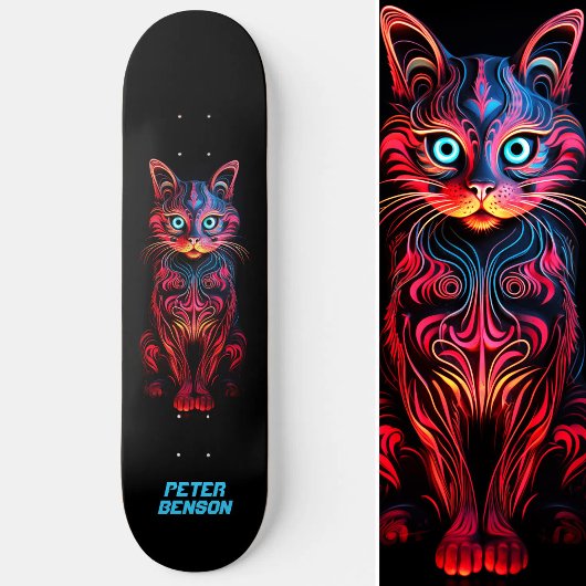 Neon Cat Tribal Tattoo Kunst Persoonlijk Skateboard