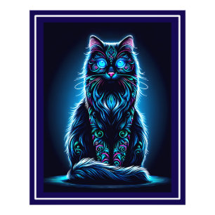 Neon Cat Vivid Achtergrond-97948 Foto Afdruk