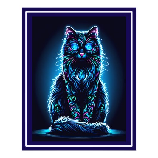 Neon Cat Vivid Achtergrond-97948 Foto Afdruk (Voorkant)