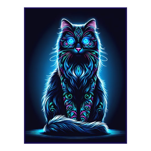 Neon Cat Vivid Achtergrond-97948 Foto Afdruk (Voorkant)