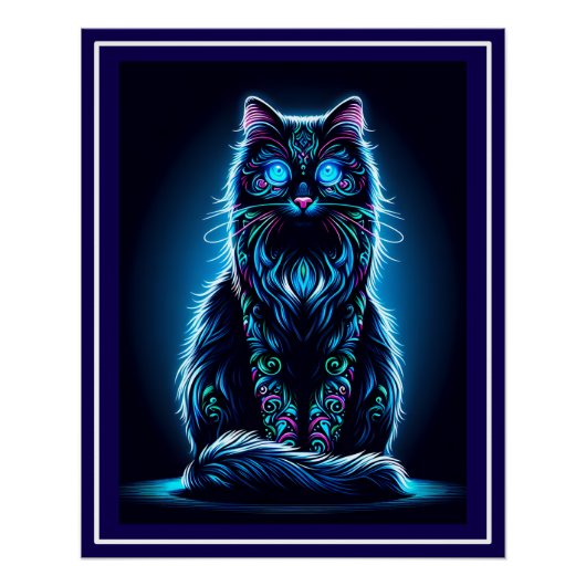 Neon Cat Vivid Achtergrond-97948 Perfect Poster (Voorkant)