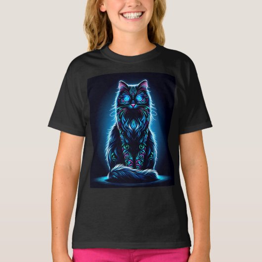 Neon Cat Vivid Achtergrond-97948 T-shirt (Voorkant)