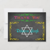 Neon Chalkboard bat Mitzvah Bedankkaart (Voorkant)