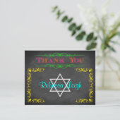 Neon Chalkboard bat Mitzvah Bedankkaart (Staand voorkant)