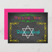 Neon Chalkboard bat Mitzvah Bedankkaart (Voorkant / Achterkant)