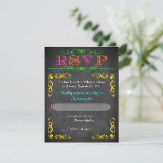 Neon Chalkboard Bat Mitzvah RSVP (Staand voorkant)