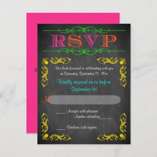 Neon Chalkboard Bat Mitzvah RSVP (Voorkant / Achterkant)