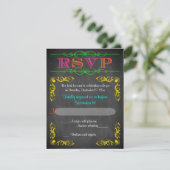 Neon Chalkboard Bat Mitzvah RSVP Kaartje (Staand voorkant)