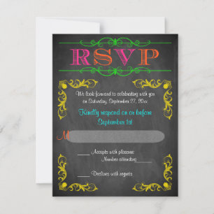 Neon Chalkboard Bat Mitzvah RSVP Kaartje