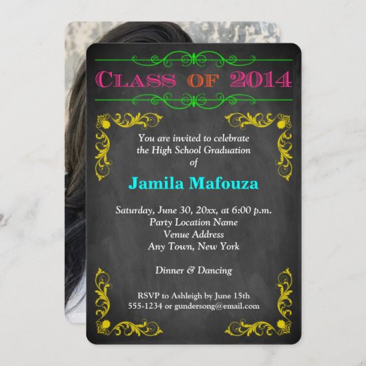 Neon Chalkboard Class of 2014 PHOTO Afstuderen Kaart (Voorkant / Achterkant)