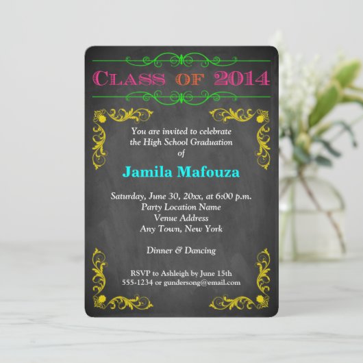 Neon Chalkboard Class of 2014 PHOTO Afstuderen Kaart (Staand voorkant)