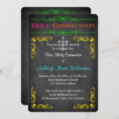 Neon Chalkboard Eerste Heilige Communie Uitnodigin Kaart (Voorkant / Achterkant)
