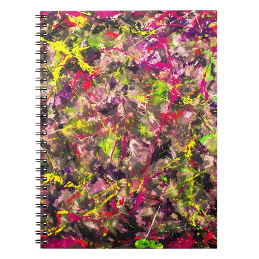 Neon Chaos Abstracte Paint Splatter Notitieboek (Voorkant)