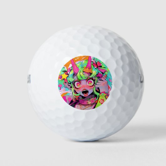 Neon Chaos Demon Girl Expression Golfballen (Voorkant)