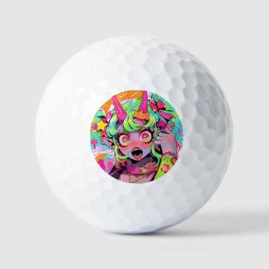 Neon Chaos Demon Girl Expression Golfballen (Voorkant)