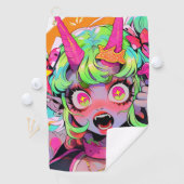 Neon Chaos Demon Girl Expression Golfhanddoek (Insitu)