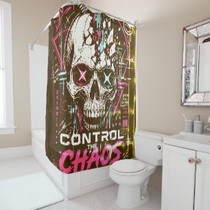 Neon Chaos Schedel Douchegordijn