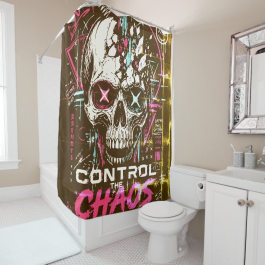 Neon Chaos Schedel Douchegordijn (In situ)