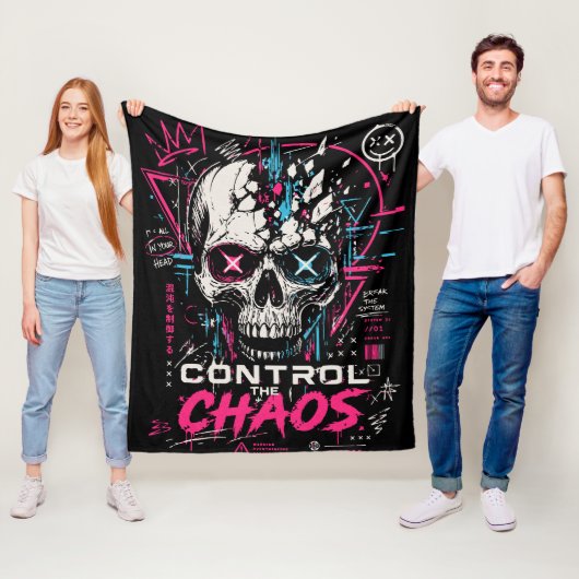 Neon Chaos Schedel Esthetiek Fleece Deken (In situ)