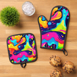 Neon Chaos Vloeibare Kleur Explosie Ovenwant & Pannenlap Set