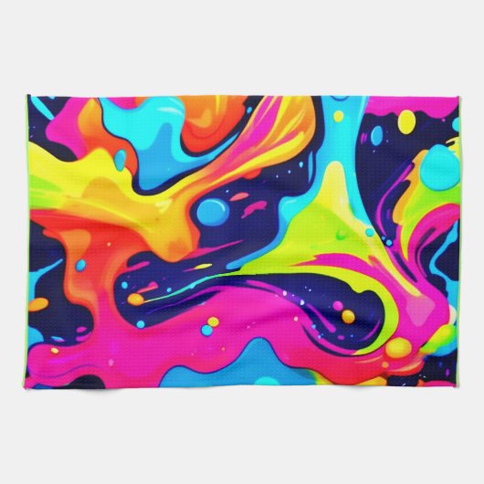 Neon Chaos Vloeibare Kleur Explosie Theedoek (Horizontaal)