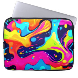 Neon Chaos Vloeibare Kleurexplosie Laptop Sleeve