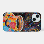 Neon Charlie Chameleon, Textiel Regenwoud Collage iPhone 15 Case (Achterkant horizontaal)
