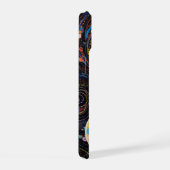 Neon Charlie Chameleon, Textiel Regenwoud Collage iPhone 15 Case (Rechterkant)