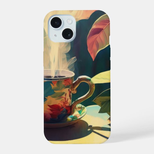 Neon Charlie Chameleon, Textiel Regenwoud Collage iPhone 15 Case (Achterkant)