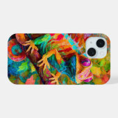 Neon Charlie Chameleon, Textiel Regenwoud Collage iPhone 15 Case (Achterkant horizontaal)