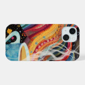 Neon Charlie Chameleon, Textiel Regenwoud Collage iPhone 15 Case (Achterkant horizontaal)