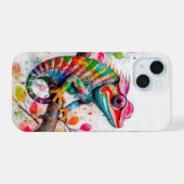 Neon Charlie Chameleon, Textiel Regenwoud Collage iPhone 15 Case (Achterkant horizontaal)