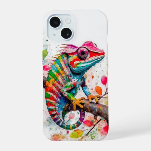 Neon Charlie Chameleon, Textiel Regenwoud Collage iPhone 15 Case (Achterkant)