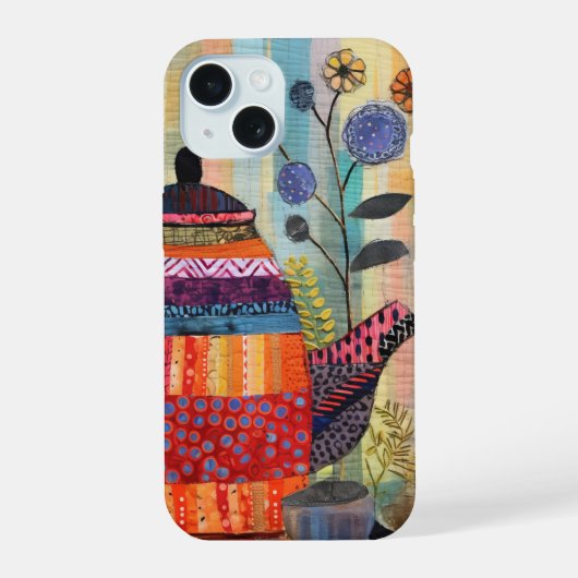 Neon Charlie Chameleon, Textiel Regenwoud Collage iPhone 15 Case (Achterkant)
