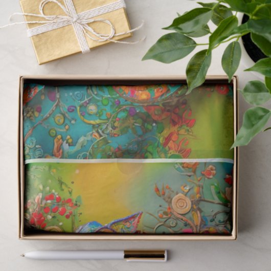 Neon Charlie Chameleon, textiel regenwoud collage Tissuepapier (Geschenk)