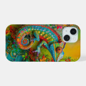 Neon Charlie Chameleon, Textile Rainforest Collage iPhone 15 Case (Achterkant horizontaal)