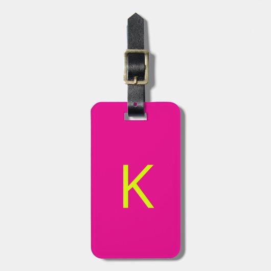 Neon Chartreuse Geel Hot Roze Monogram Schrift Bagagelabel (Voorkant verticaal)